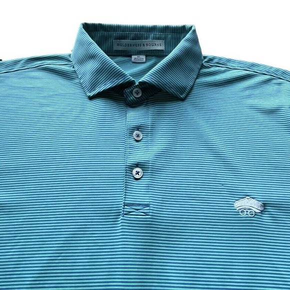 Holderness & Bourne Donald Ross Golf Polo Logo Striped Green XL Men - Picture 1 of 10